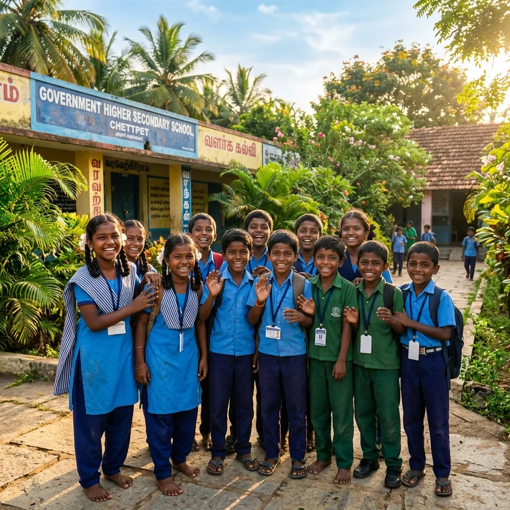Schoolchildren of Tamil Nadu smiling with joy