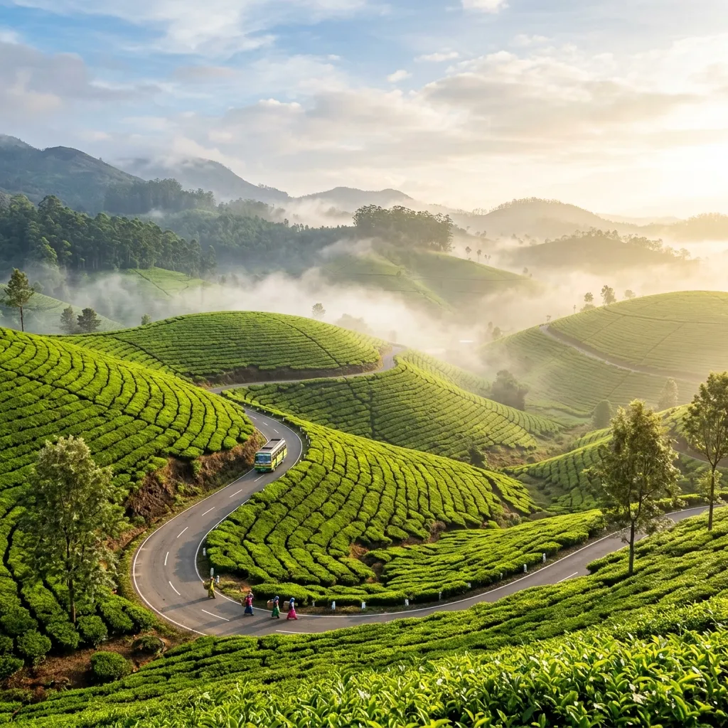 Misty tea estate hills in Valparai, Coimbatore